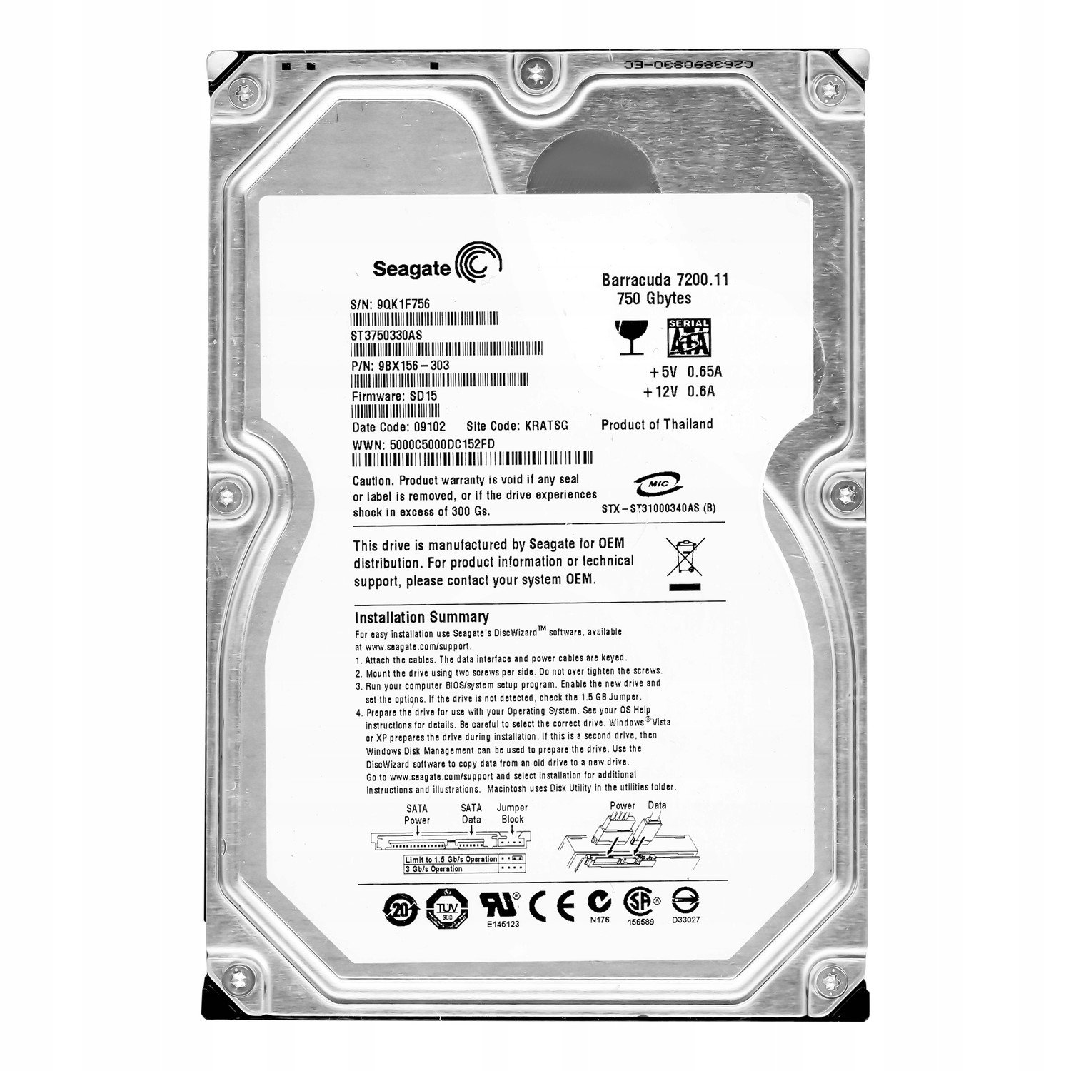 Seagate 750GB 7.2k 32MB Sata II 3.5'' ST3750330AS