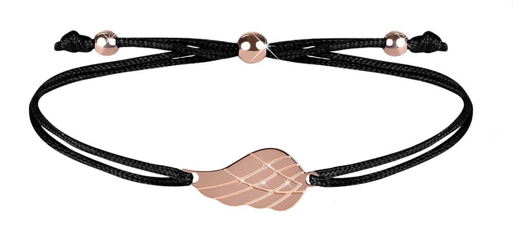 Troli Šňůrkový náramek s andělským křídlem černá/bronzová