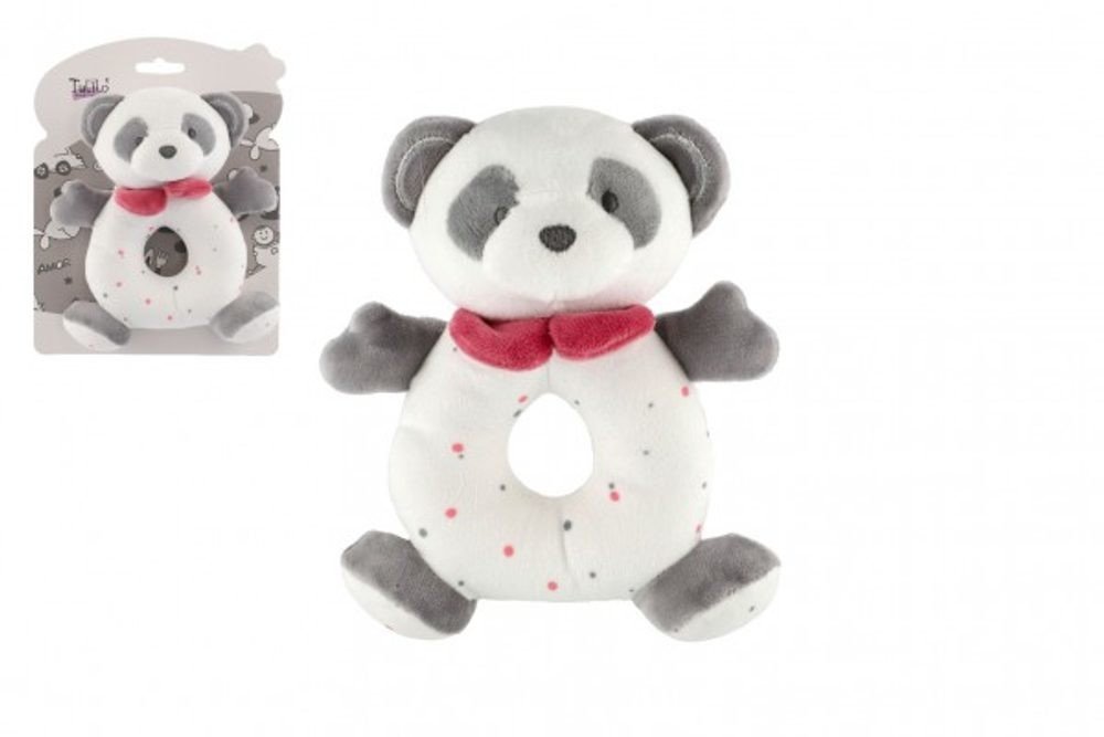 Teddies Chrastítko medvěd panda plyš 14x17cm na kartě v sáčku 0+