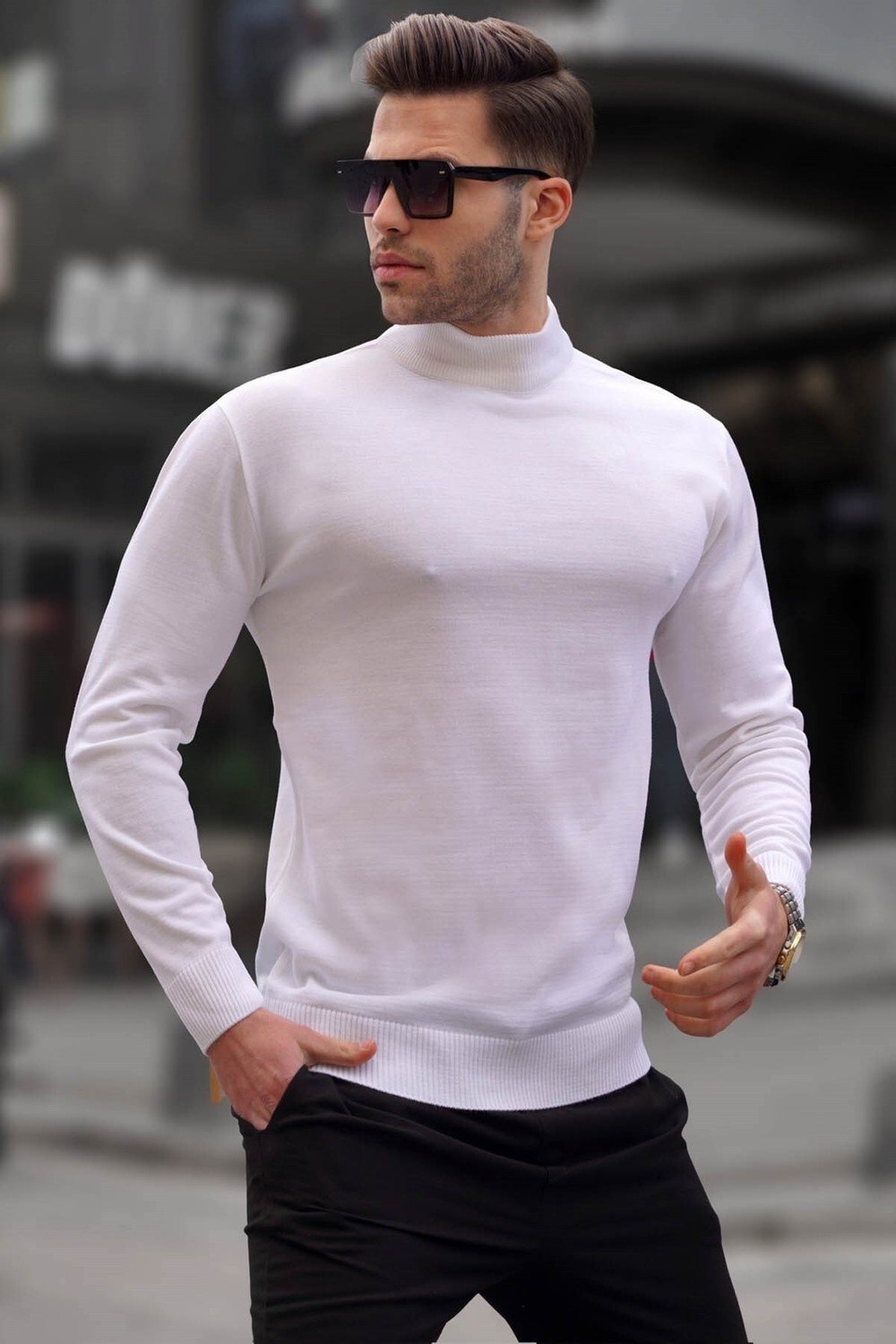 Madmext Ecru Slim Fit Half Turtleneck Men's Knitwear Sweater 6343