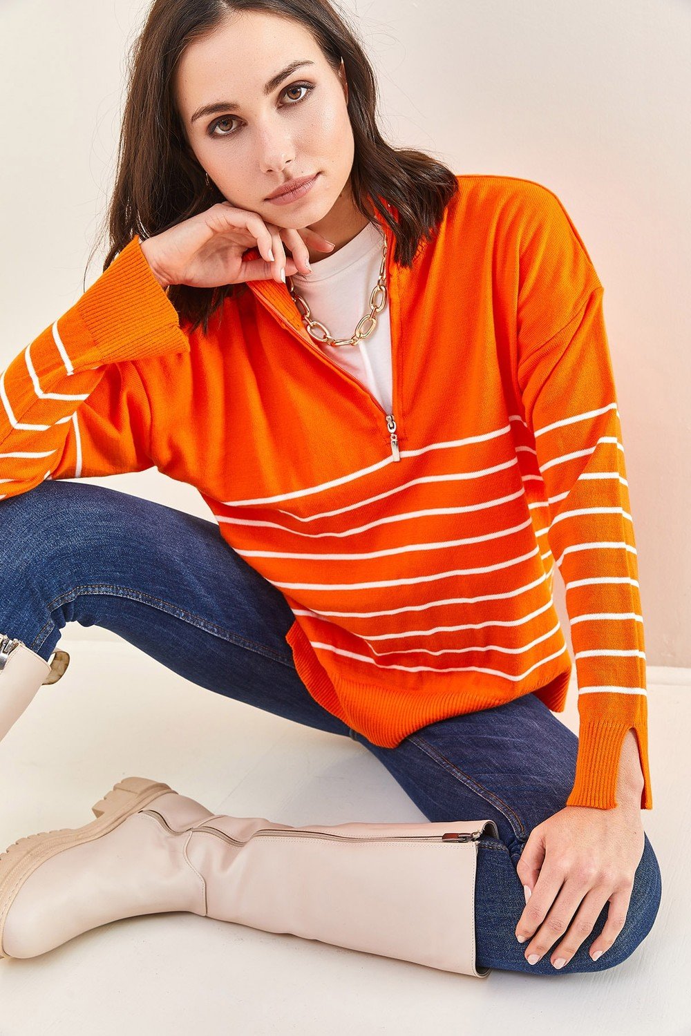 Bianco Lucci Sweater - Orange - Regular fit