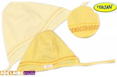 TERJAN Novorozenecká čepička na zavazování - žlutá/krémová, vel. 56 (1-2m)