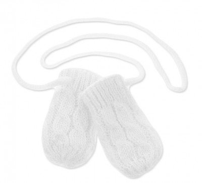 BABY NELLYS Zimní pletené  kojenecké rukavičky se vzorem - bílé, vel. 56-68 (0-6 m)