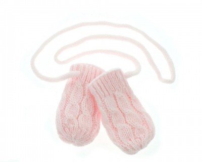 BABY NELLYS Zimní pletené  kojenecké rukavičky se vzorem - sv. růžové, vel. 56-68 (0-6 m)