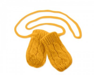 BABY NELLYS Zimní pletené  kojenecké rukavičky se vzorem - hořčicové, vel. 56-68 (0-6 m)