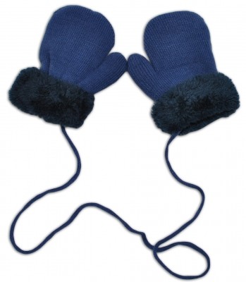 YO! Zimní kojenecké rukavičky s kožíškem - se šňůrkou YO - jeans/granátový kožíšek, vel. 80-92 (12-24m)