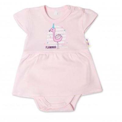 Baby Nellys Bavlněné kojenecké sukničkobody, kr. rukáv, Flamingo - sv. růžové, vel. 56 (1-2m)
