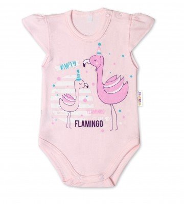 Baby Nellys Bavlněné kojenecké body, kr. rukáv, Flamingo - sv. růžové, vel. 56 (1-2m)