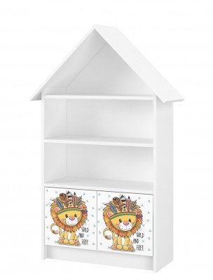 Dřevěná knihovna/skříň na hračky Baby Boo Domeček, Lev - bílá