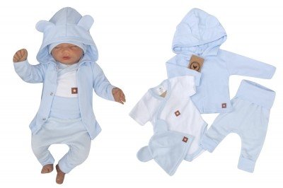 Novorozenecká sada 4D, body kr. rukáv, tepláčky, kabátek a čepička Z&Z, modrá, vel. 50 (0-1m)