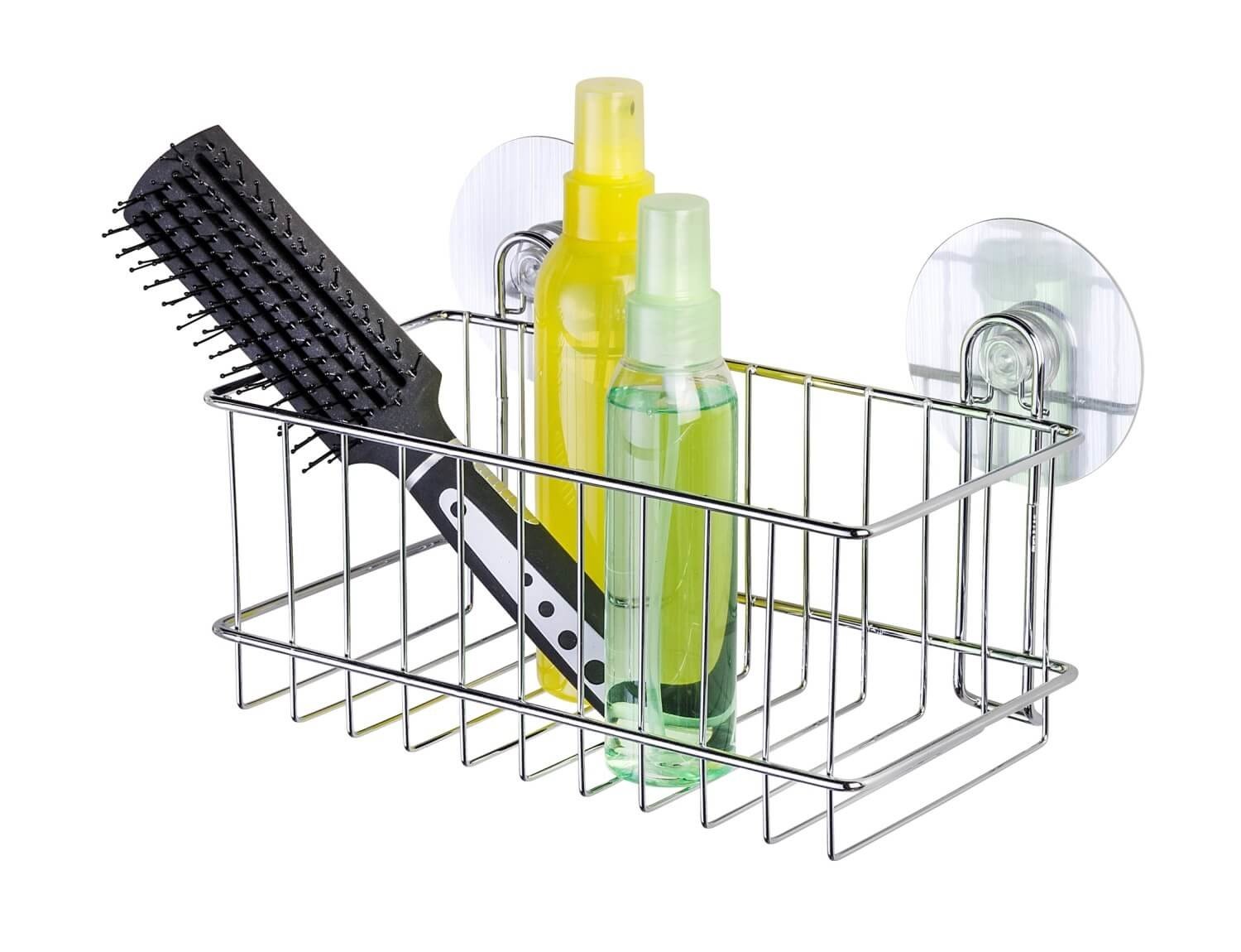 WENKO Nástěnná polička velká BEZ VRTÁNÍ StaticLoc OSIMO kovově lesklá 16x26x14 cm