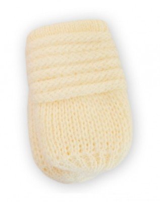 BABY NELLYS Kojenecké rukavičky pletené, zimní - smetana, vel. 56-68 (0-6 m)