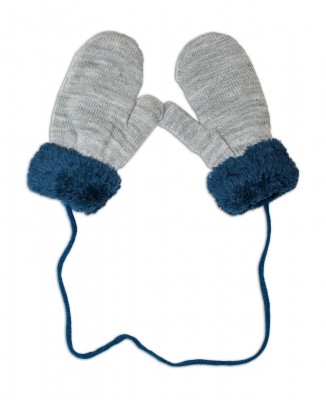 YO! Zimní kojenecké rukavičky s kožíškem - se šňůrkou  YO - šedé/granátový kožíšek, vel. 80-92 (12-24m)