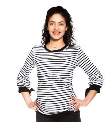 Be MaaMaa Těhotenské, kojící  tričko Belora, bílo-černé, vel. XS (32-34)