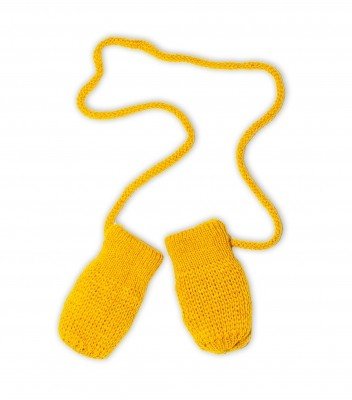 BABY NELLYS Zimní pletené kojenecké rukavičky - hořčicové, vel. 56-68 (0-6 m)