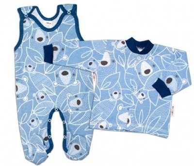 Baby Nellys  2-dílná sada, bavlněné dupačky s košilkou Medvídek, modrá, vel. 50 (0-1m)