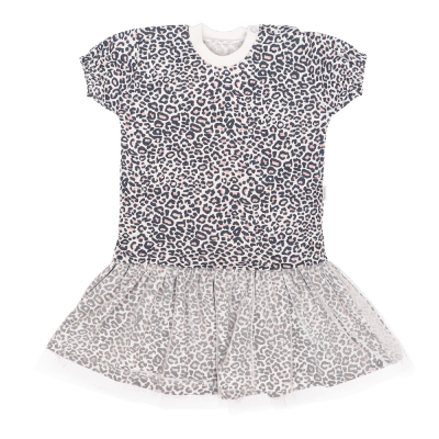 Mamatti Kojenecké šaty s tylem, kr. rukáv, Gepardík, bílé se vzorem, vel. 68 (3-6m)