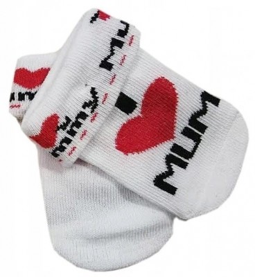 Kojenecké bavlněné ponožky I Love Mum, bílé s potiskem, vel. 56-62 (0-3m)