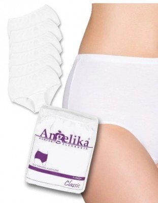 Bavlněné kalhotky Angelika s vysokým pasem, 6ks v balení, bílé, vel.  S (36)