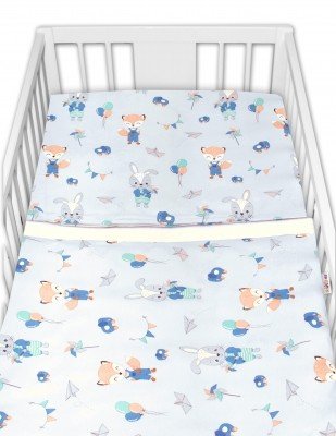 Baby Nellys 2-dílné bavlněné povlečení, Liška a zajíc, modré, vel. 120x90