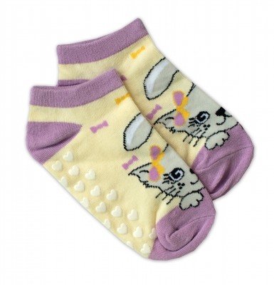 Dětské ponožky s ABS Kočka - žluté, vel. 19-22