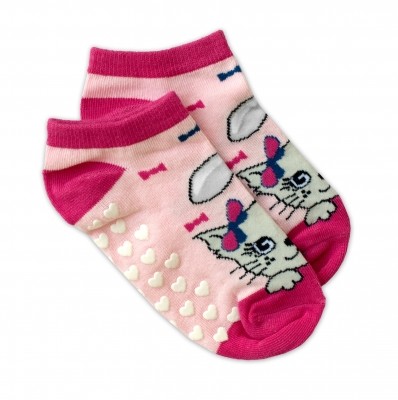 Dětské ponožky s ABS Kočka - sv. růžové, vel. 19-22