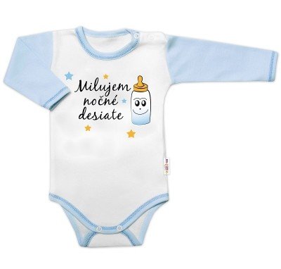 Body dl. rukáv s vtip. textem Baby Nellys, Milujem nočné desiate, kluk, vel. 56 (1-2m)