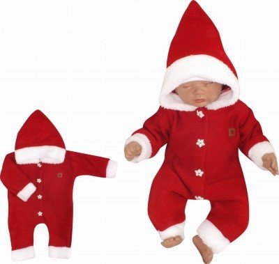 Z&Z Dětský pletený overálek s kapucí Baby Santa, červený, vel. 56 (1-2m)
