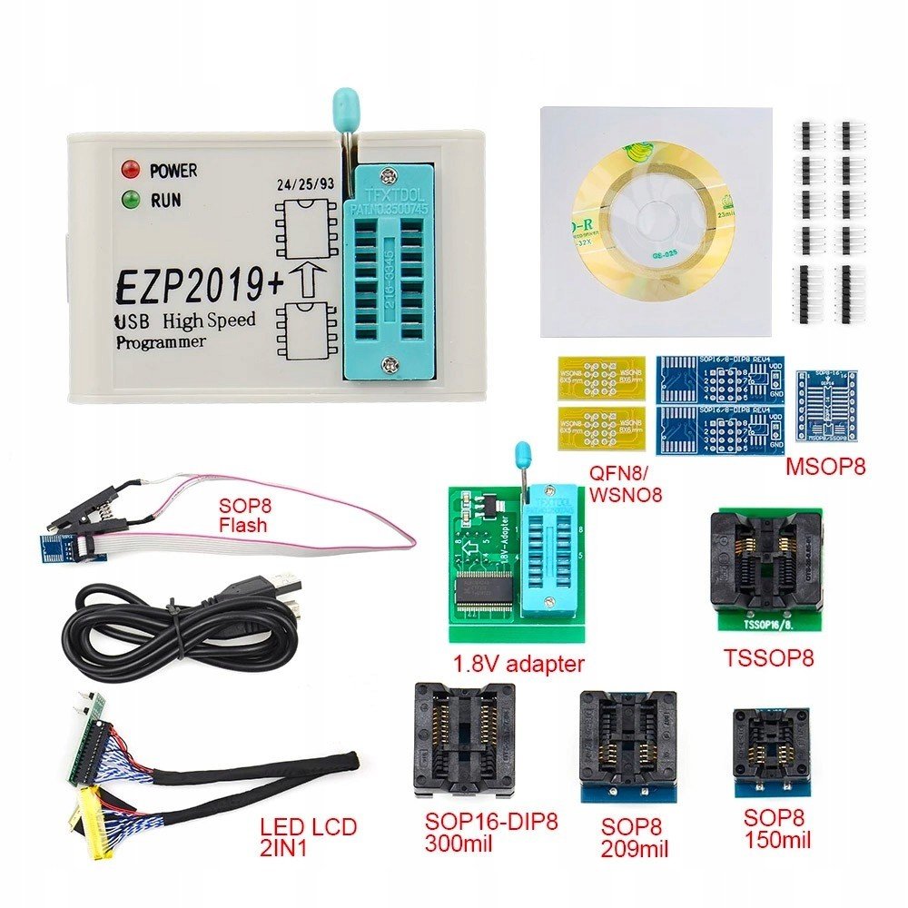 Programátor EZP2019+ s 12 Flash adaptéry Eeprom