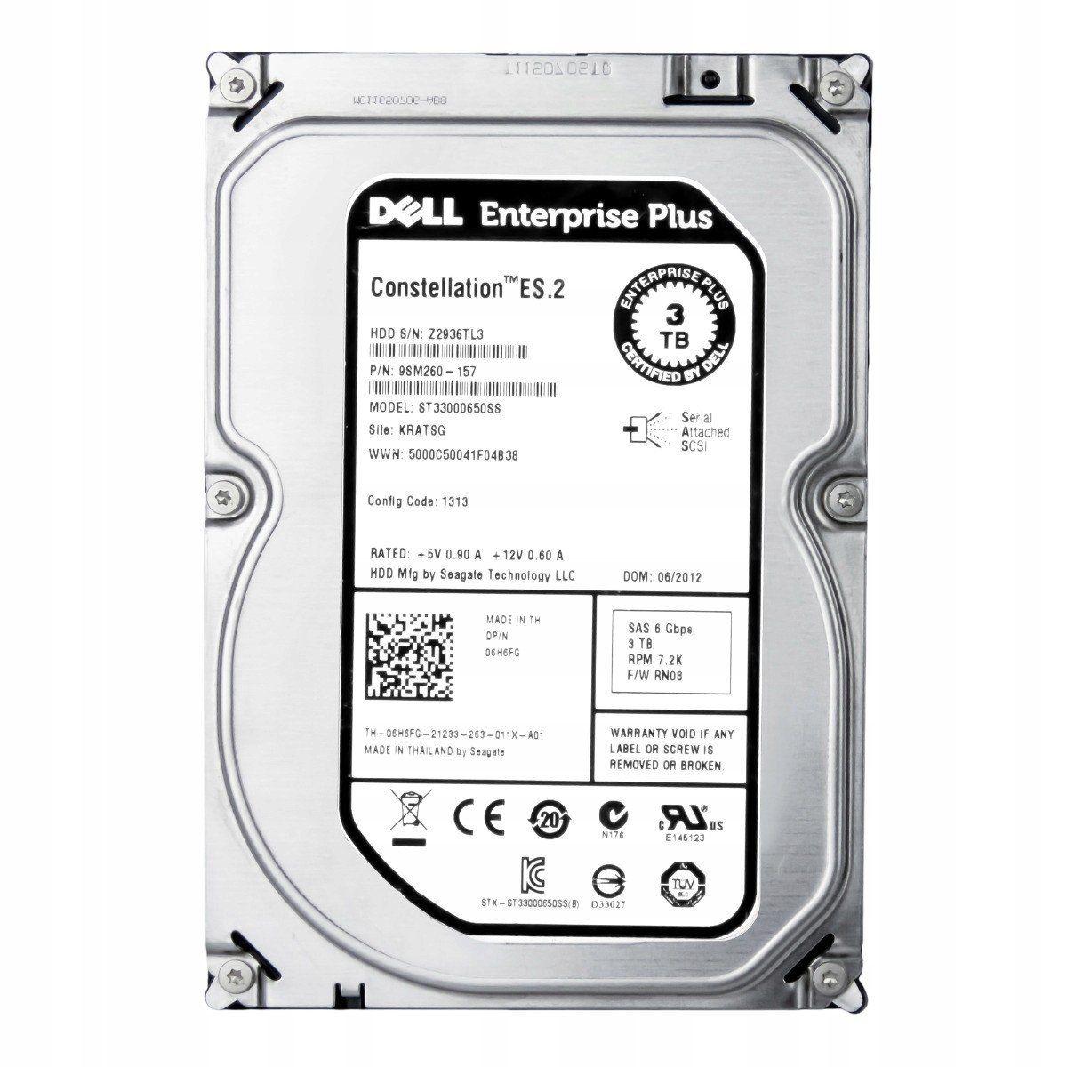 Dell 06H6FG 3TB 7.2K 64MB SAS-2 3.5'' ST33000650SS