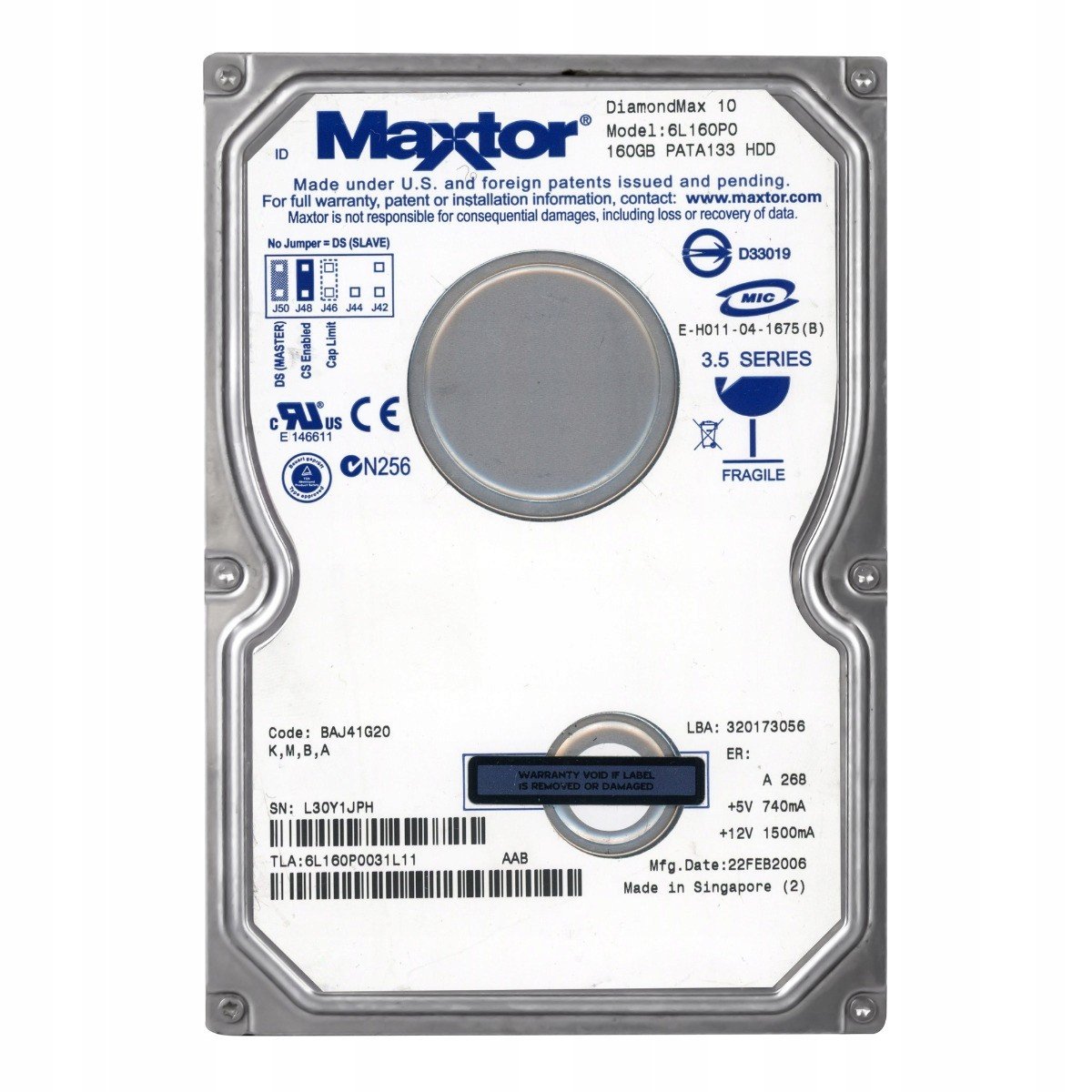 Maxtor DiamondMax 10 160GB 7.2K Ata 3.5'' 6L160P0