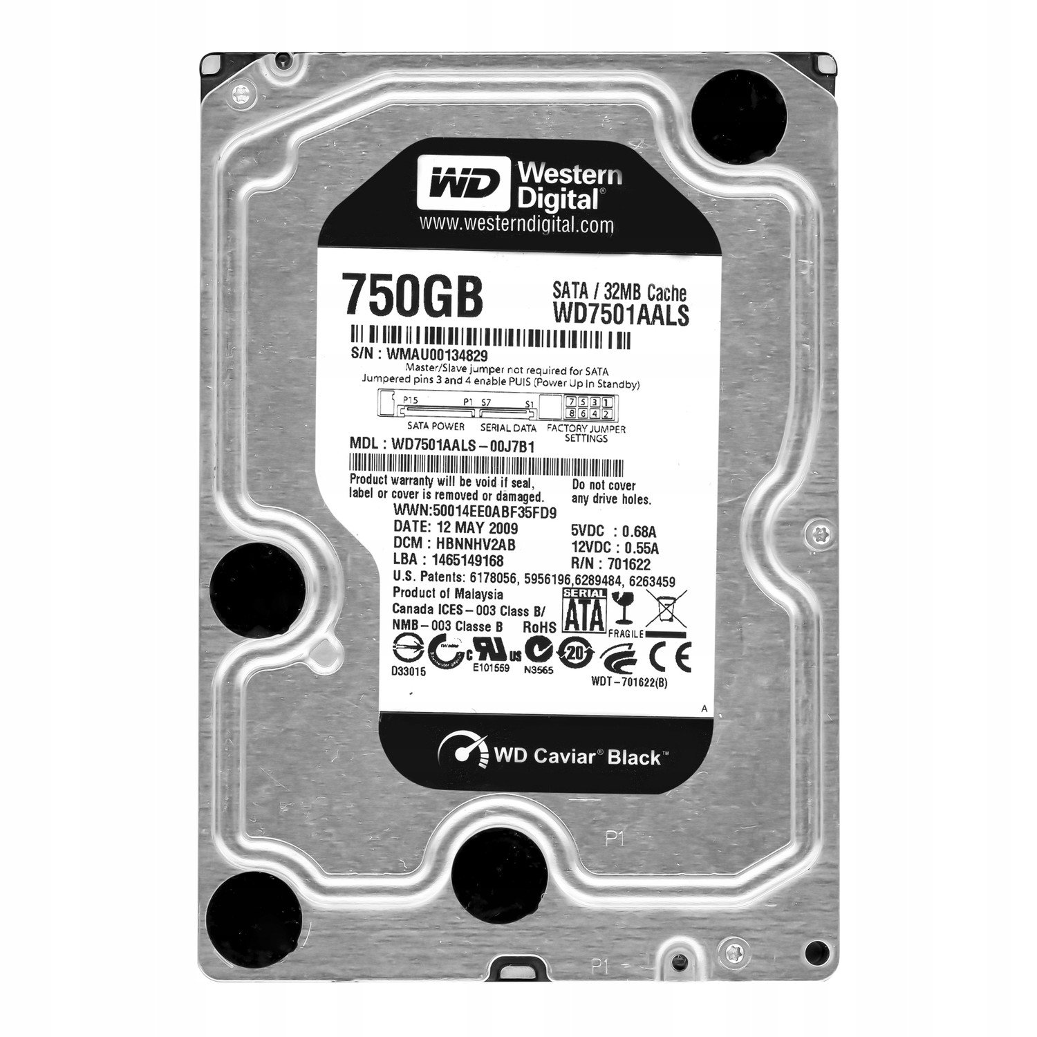 Wd Black 750GB 7.2k 32MB Sata II 3.5'' WD7501AALS