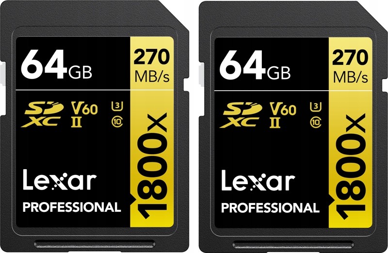 2x Lexar Sdxc Pro 64GB 270MB/s Uhs-ii 1800x V60