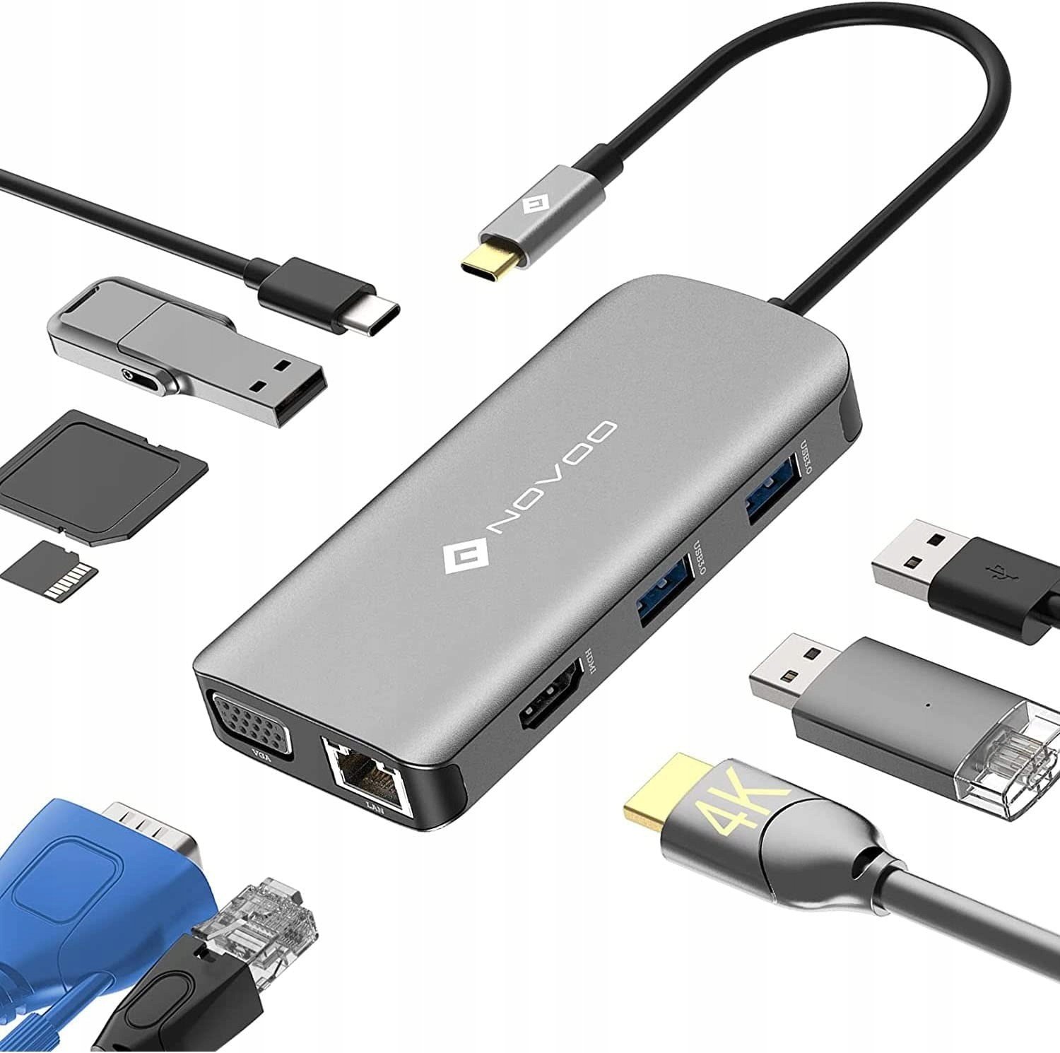 Novoo Usb C Hub adaptér 9 v 1