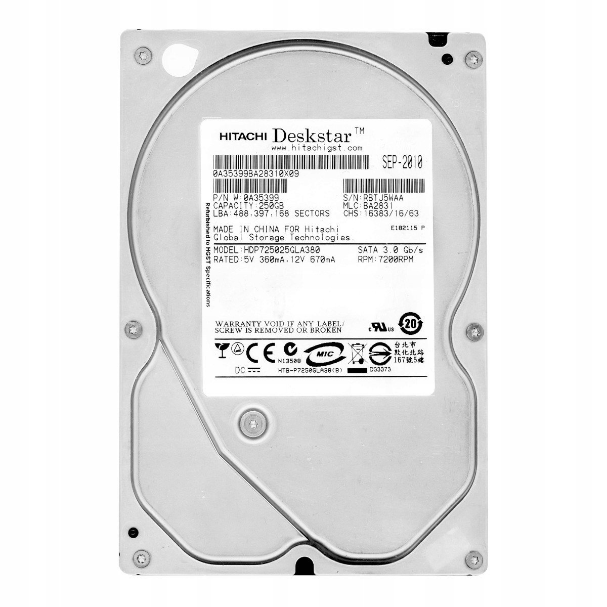 250GB 7.2k 8MB Sata II 3.5 HDP725025GLA380