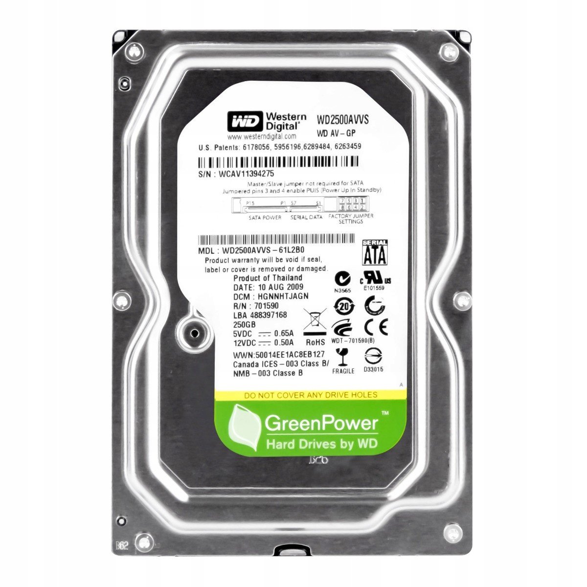 Wd Av-gp 250GB 5.4K 8MB Sata II 3.5'' WD2500AVV