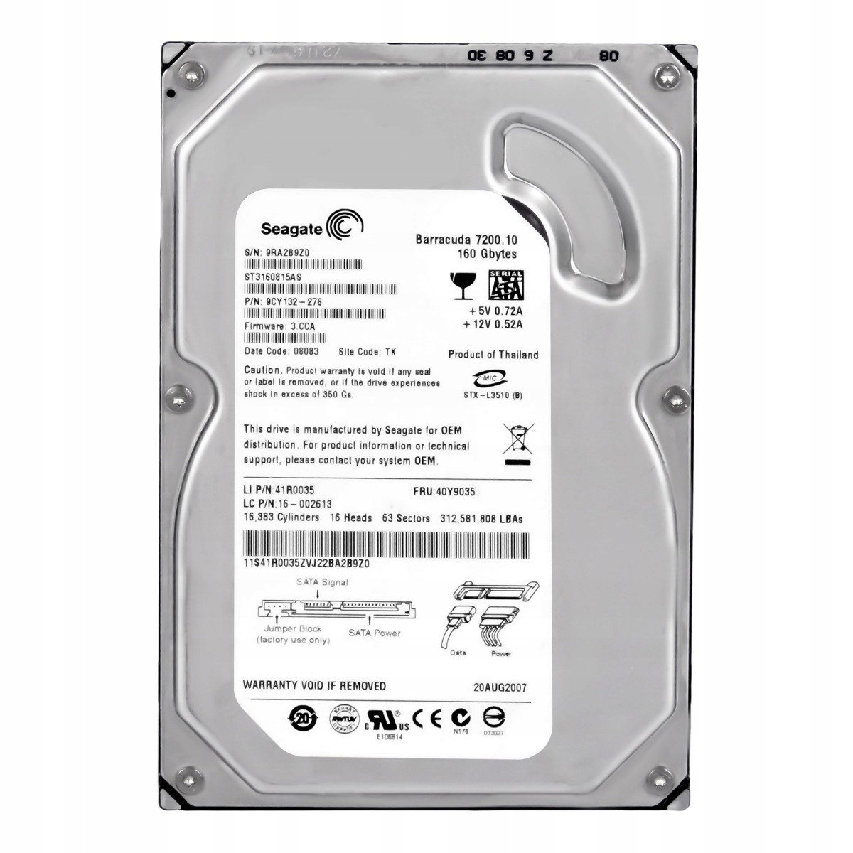 Ibm 40Y9035 160GB 7.2K Sata II 3.5'' ST3160815AS