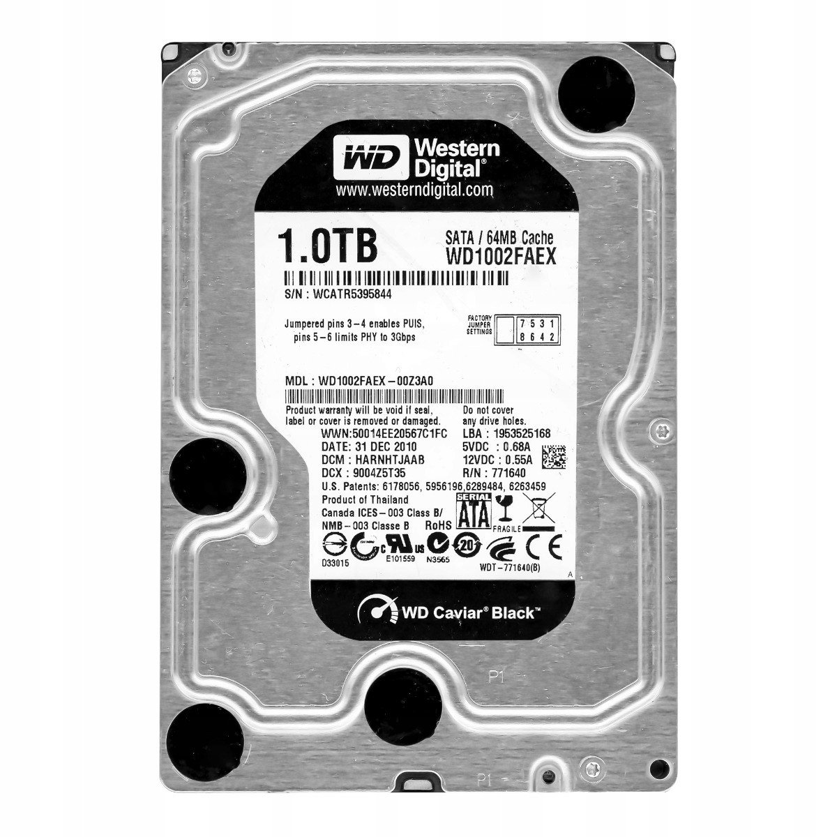 Wd Black 1TB 7,2k 64MB Sata III 3,5'' WD1002FAEX