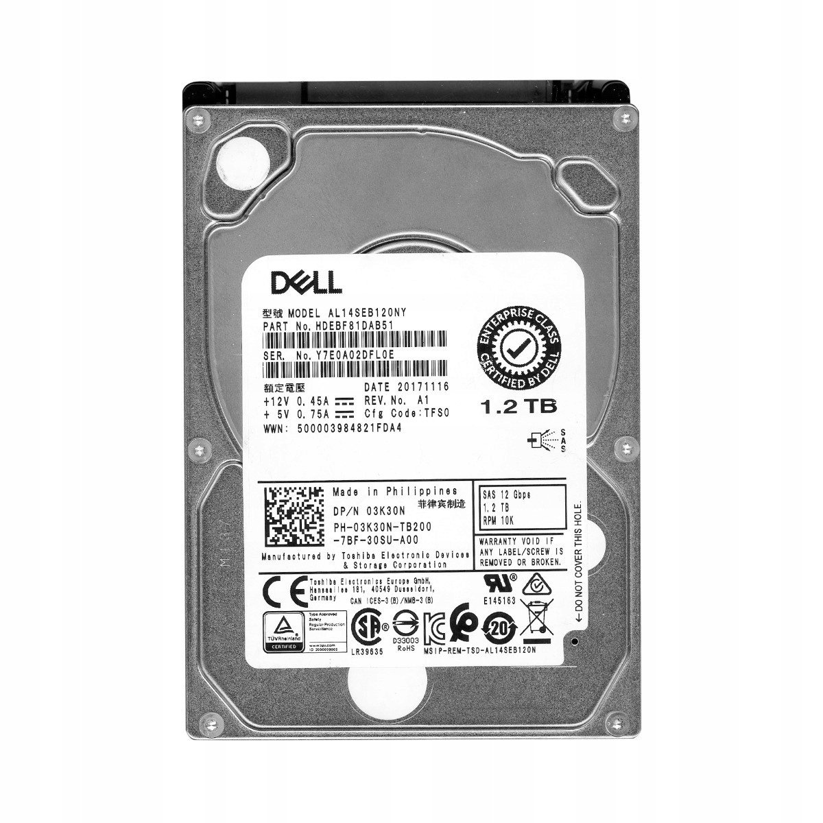 Dell 03K30N 1.2TB 10K 128MB SAS-3 2.5 AL14SEB120NY