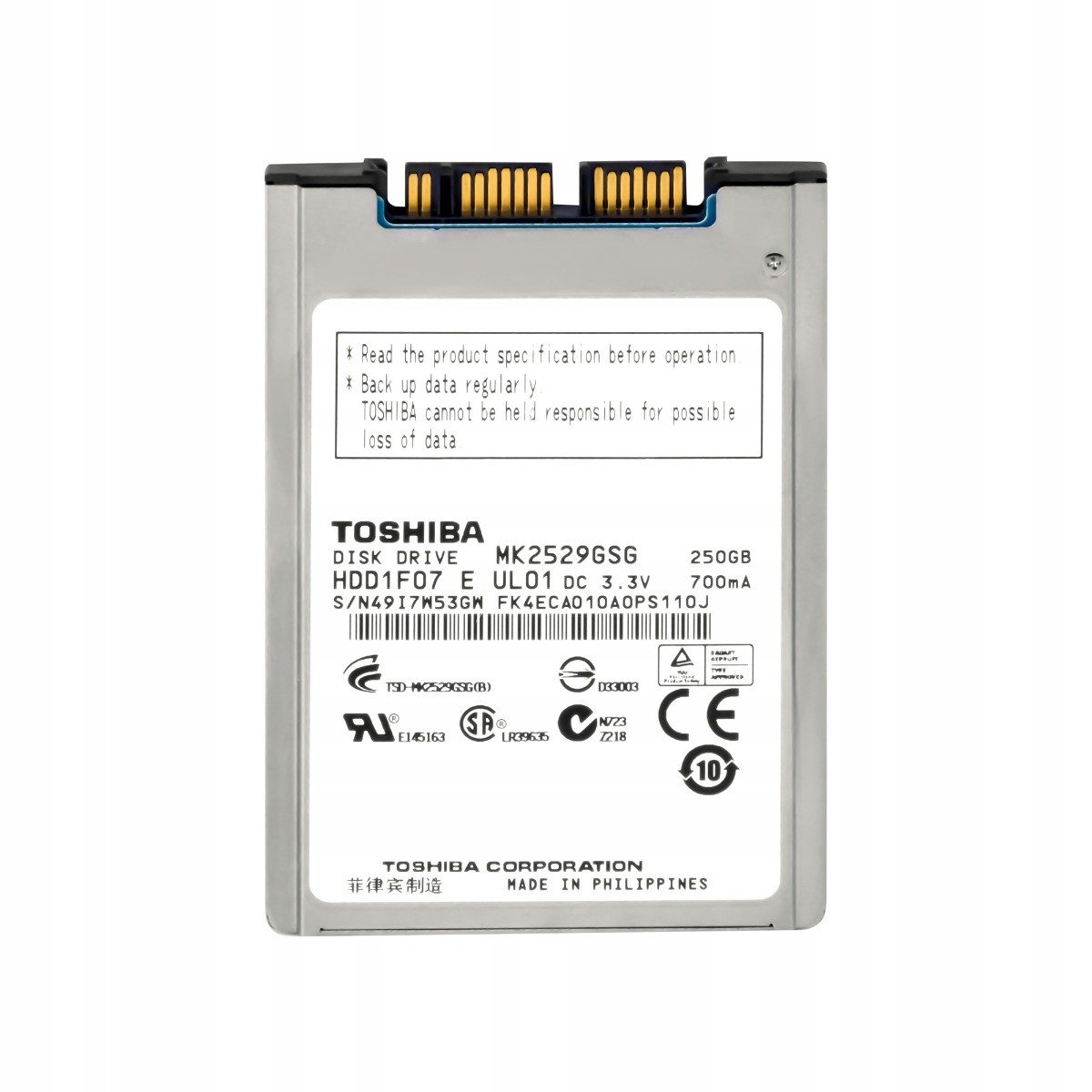 Toshiba 250GB 5.4K 8MB microSATA 1.8'' MK2529GSG