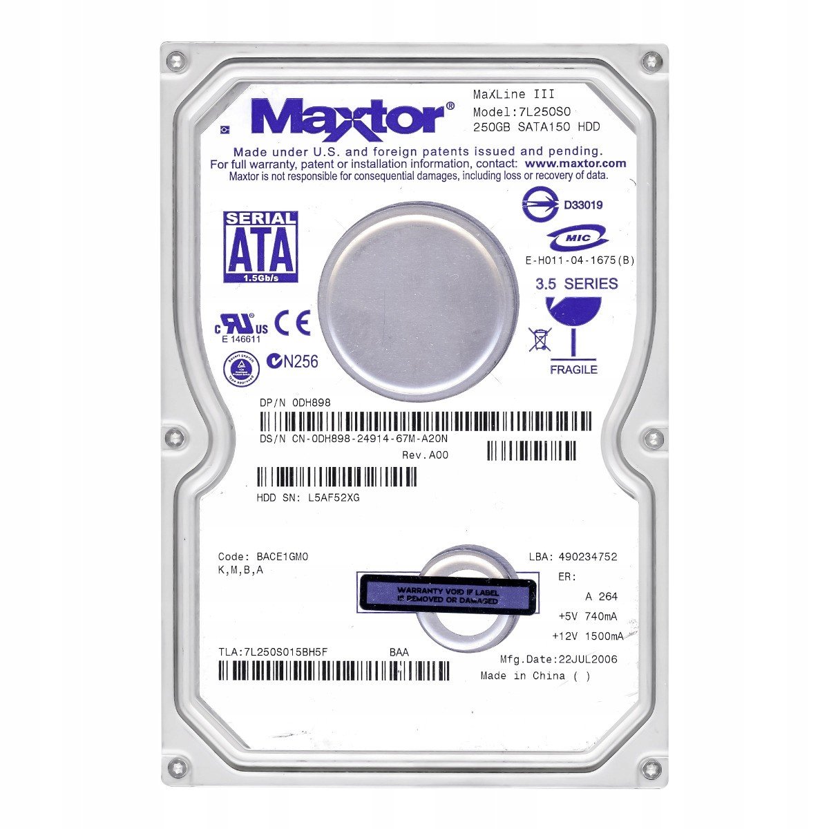 Maxtor MaXLine III 250GB 7.2K Sata 3.5'' 7L250S0