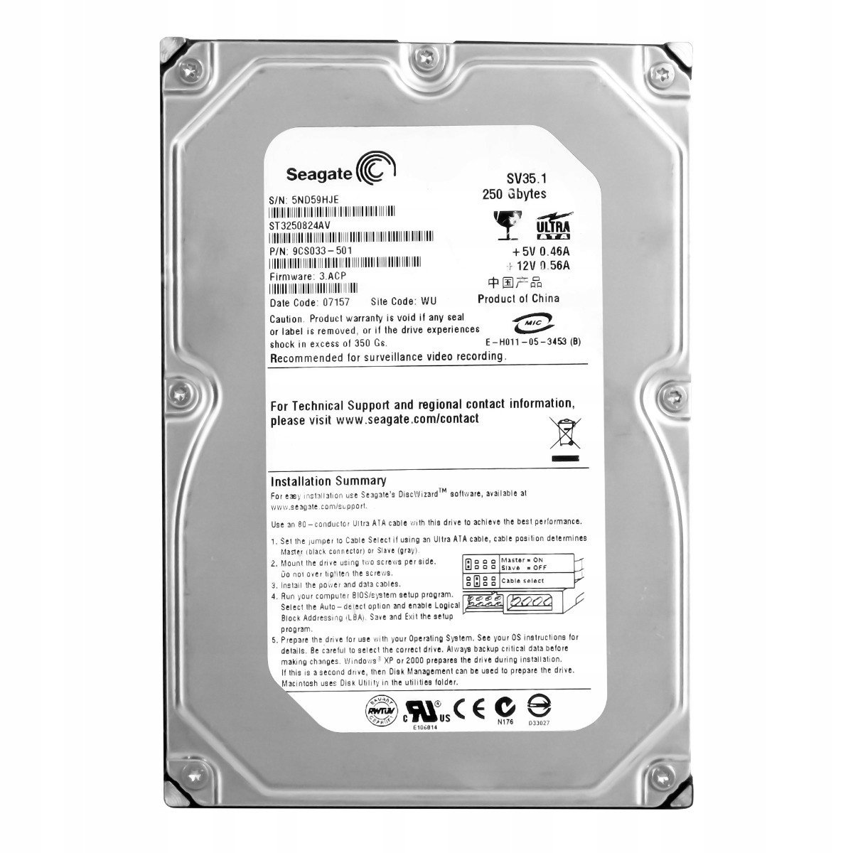 Seagate SV35.1 250GB 7,2K 8MB Ata 3,5' ST3250824AV