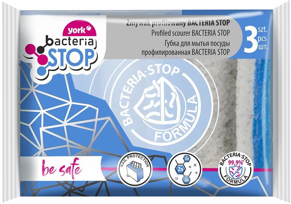 houbička na nádobí tvarov. BACTERIA STOP tvar. 9,5x7x4,3 (+/- 3mm) (3ks) (34050)