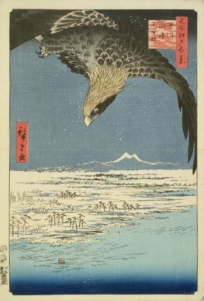 Ando or Utagawa Hiroshige Ando or Utagawa Hiroshige - Obrazová reprodukce Eagle Over 100,000 Acre Plain at Susaki, Fukagawa ('Juman-tsubo'),, (26.7 x 40 cm)