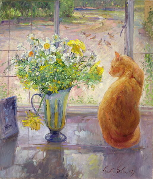 Easton, Timothy Easton, Timothy - Obrazová reprodukce Striped Jug with Spring Flowers, 1992, (35 x 40 cm)
