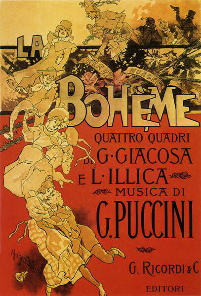 Hohenstein, Adolfo Hohenstein, Adolfo - Obrazová reprodukce Poster by Adolfo Hohenstein for opera La Boheme by Giacomo Puccini, 1895, (26.7 x 40 cm)