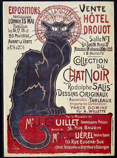 Steinlen, Theophile Alexandre Steinlen, Theophile Alexandre - Obrazová reprodukce Chat Noir (Black Cat), (30 x 40 cm)