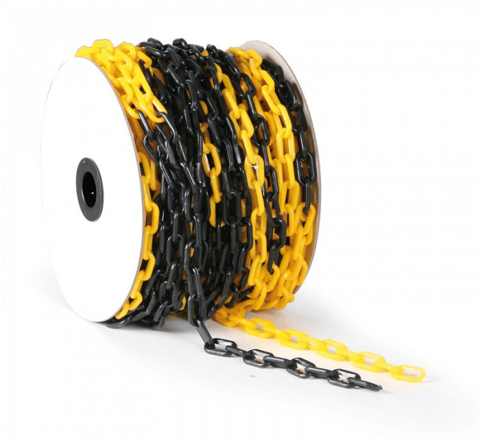 Plastový řetěz pro ohraničení žlutočerný 50 m žlutočerný, velikost oka 50 x 26 mm, ⌀ 8 mm - Kód: 13566