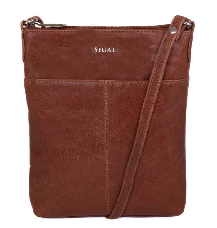 SEGALI Dámská kožená crossbody kabelka 7001 G cognac