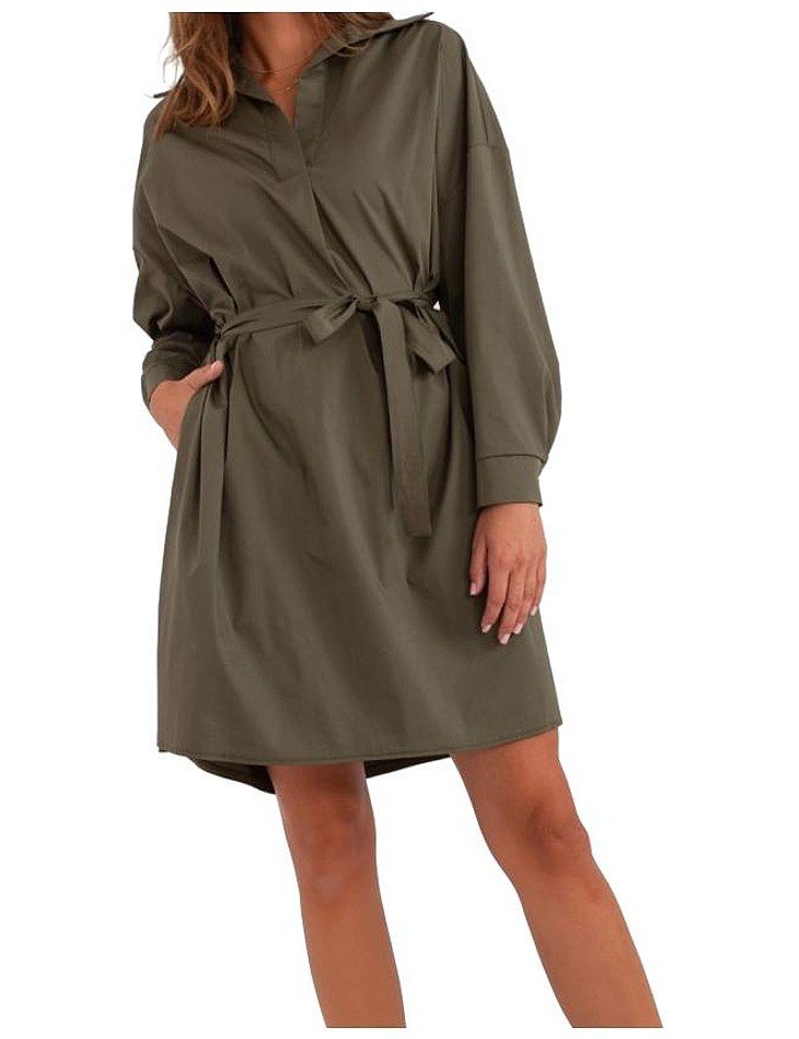 Khaki košilové šaty zuluna s páskem